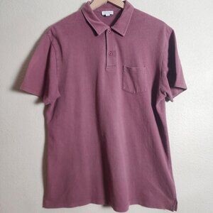 Sunspel Polo Shirt Mens Extra Large Pink Pique Pocket 100% Cotton Portugal